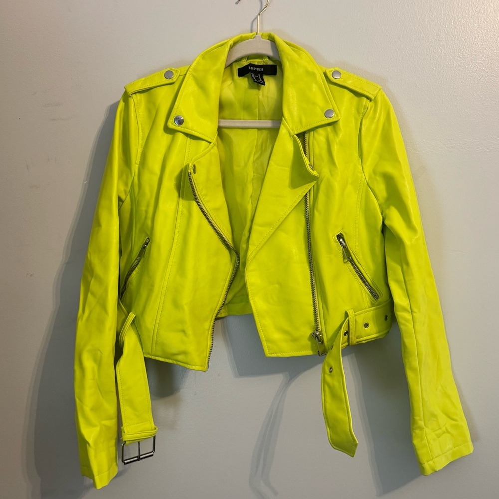 Chartreuse Leather Biker Jacket